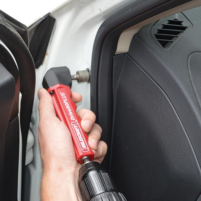 Milescraft 1303 Drive90PLUS Impact Ready Right Angle Drill Attachment - Perfect for Drilling or Driving in Tight Spaces - Minimum Reach of 1.5 in. - Accepts Most 1/4 in. Hex Accessories