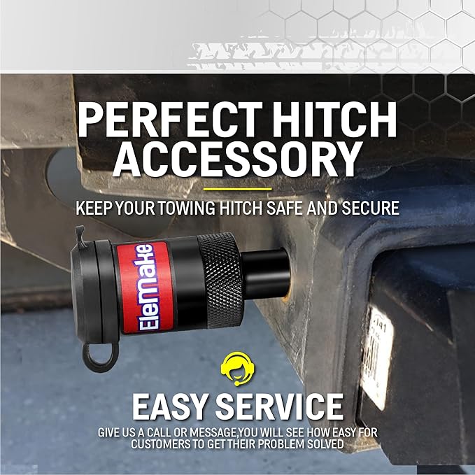 Elemake Hitch Pin Lock - Trailer Hitch Lock 5/8" Pin Tow Receiver Lock, Anti-Rust Brass Core Extra Long 3-1/2" Effective Length for Class III-V Receivers (2", 2-1/2"), Heavy Duty 20,000 LBS Towing