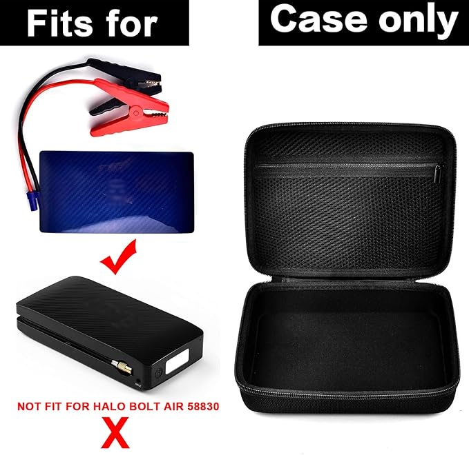 Case for Halo Bolt 58830/57720 mWh Portable Phone Laptop Charger Car Jump Starter, Power Bank Storage Holder with Mesh Pocket for AC Outlet, Car Charger and Accessories (Not for Halo Bolt Air)