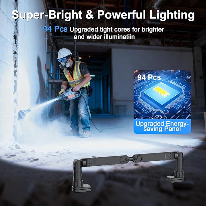 Work Light for Mechanic 3200LM LED 5000mAh Rechargeable Magnetic Light Bar with Hooks, Underhood Work Lights for Car Repairing, Inspection, Garage, Workshop, Emergency - 2-Pack