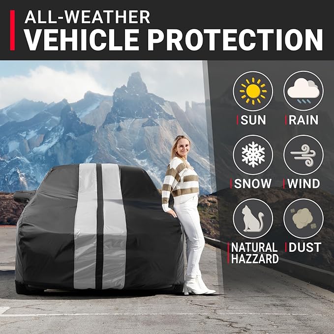 iCarCover Premium Car Cover for 2008-2014 Mercedes-Benz C-Class Sedan Heavy Duty Waterproof All Weather Automobiles Custom Fit Full Exterior UV Snow Rain Protection Covers (Stripe - Black/Gray)