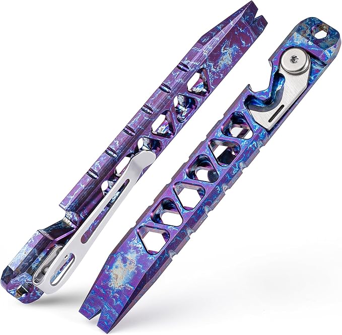 TISUR Titanium EDC Pry Bar, Keychain Pry Bar Multitool With Bottle Opener, Pocket Small Crowbar for Men Outdoor