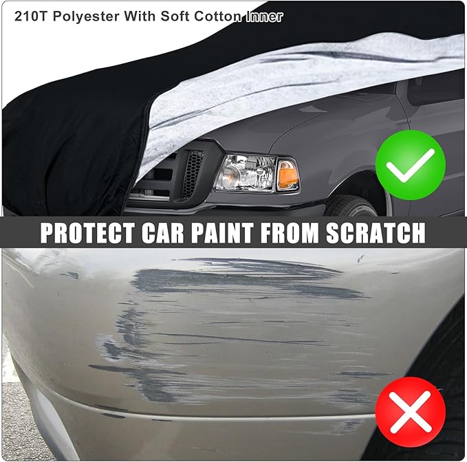 Waterproof Car Cover Replace for 1993-2012 Ford Ranger Supercab 6ft/Regular Cab 7ft Long Bed 210T All Weather Classic Car Covers with Zipper Door for Snow Rain Dust Protection