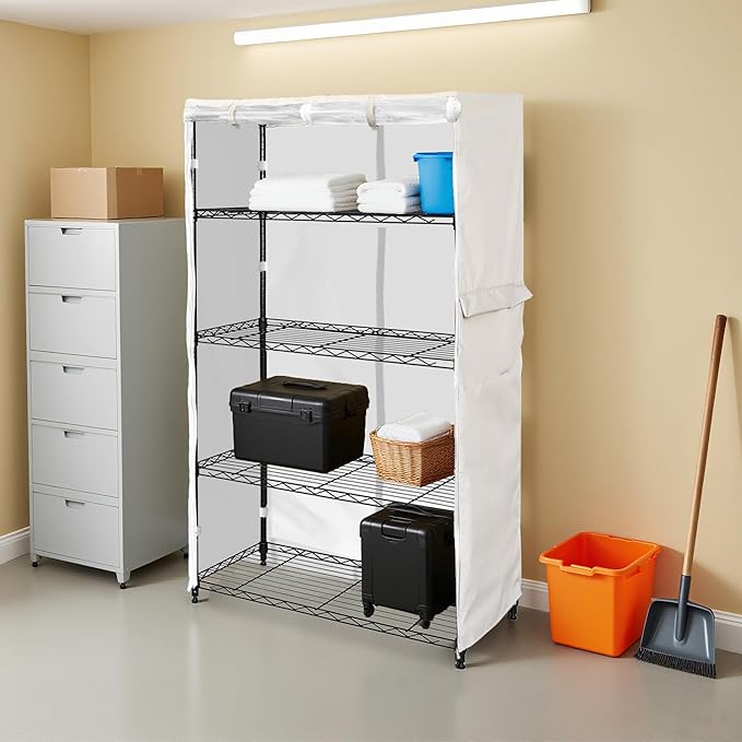 Heavy-Duty Waterproof Wire Shelf Cover, Garage Storage Shelving Protector, Universal Fit 36 x 18 x 72 Inch Rack Covers with 1" Tolerance (Beige)