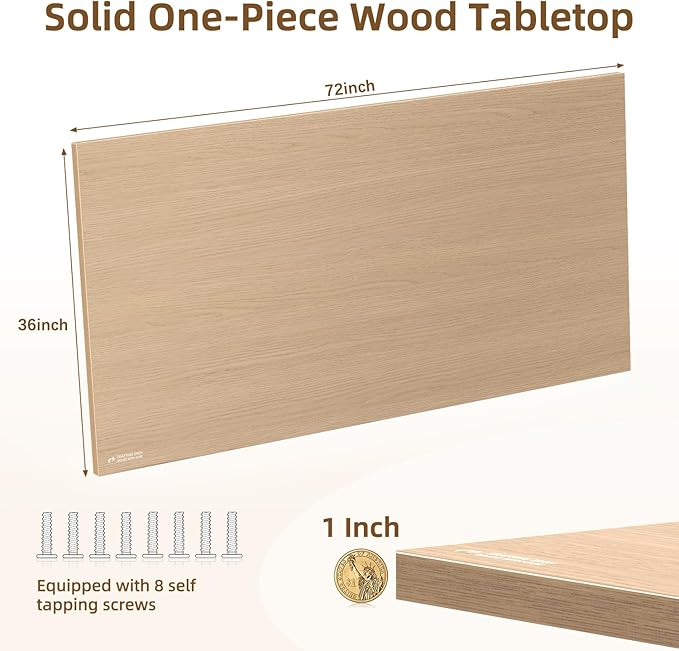 Universal Solid One-Piece Wood Table Top, 72"x36"x1" Workbench Top - Rectangular Particle Board for Standing Desk, Home Office Desk Countertop DlY, Washer Dryer, Coffee, Bar Tabletop