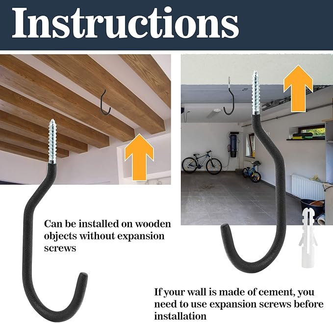 MAQIHAN 10 Heavy Duty Wall Mount Storage J Hooks - Bicycle & Ladder Hangers, Garden Yard Tools Organizer