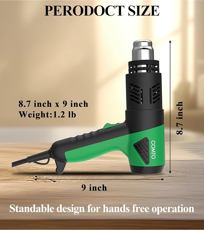 1800W Heat Gun with LCD Digital Display, Variable Temperature Control 122℉-1202℉（50℃- 650℃）with 4 Nozzles for Crafts, Vinyl Wrap, Shrink Tubing (SG-1004E)