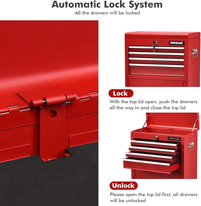 Goplus Tool Chest, 3-in-1 Rolling 6 Drawers Tool Cabinet with Detachable Top Toolbox, Middle Tool Storage, Universal Lockable Wheels, Protective Liner, Auto Lock, Metal Tool Box for Garage Workshop
