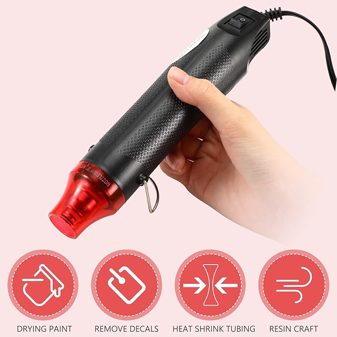 3 Pcs Heat Gun for Crafts Mini Portable Handheld Hot Air Gun for DIY Crafts Embossing Epoxy Resin Shrink Wrapping Vinyl Wrap Drying Paint Clay Cup Turner Candle Making, 300w, Black