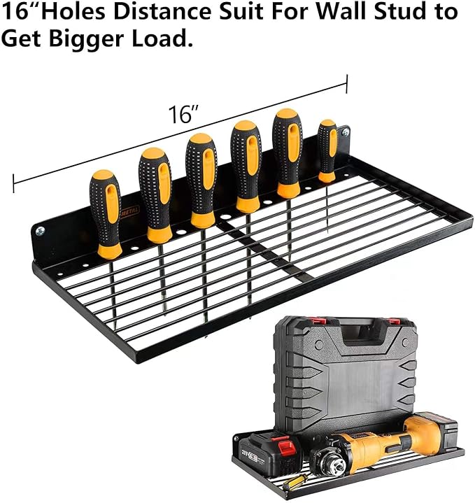 UU-Major Power Tool Organizer with Charging Station,Drill Holder Wall Mount,Garage Storage Shelves for Organization and Storage,Heavy Duty Pegboard Wall Organizer Set Solid Metal Black