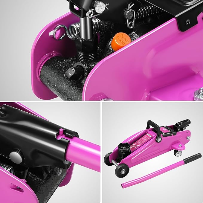 PM PERFORMOTOR Low Profile Hydraulic Trolley Service/Floor Jack Combo with 2 Ratchet Jack Stands, 2 Ton (4000 lbs) Capacity, Purple, PM-TOL-FJ3P-PR