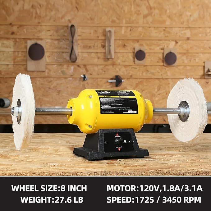 Dual Speed Bench Buffer Polisher 1.8/3.1A, 8 inch Jewelry Buffer Polisher Machine, 1725/3450 RPM Power Bench Polisher with 2 cotton Wheels for Jewelry, Metal, Wood, Jade, Knife, Plastic