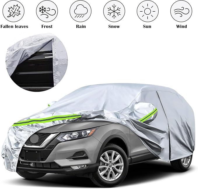 Waterproof Car Covers Replace for 2008-2025 Nissan Rouge, 6 Layers All Weather Custom-fit Car Cover with Zipper Door & Windproof Bands for Snow Rain Dust Hail Protection (Rouge)