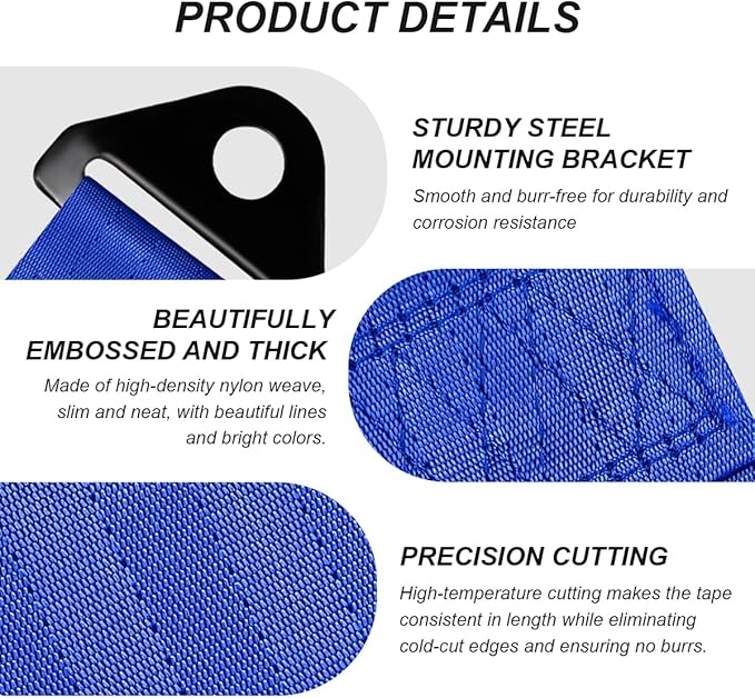 Racing Tow Strap, Stylish JDM Car Bumper Tow Strap Trailer Hook Belt for Decoration, Heavy Duty Nylon Traction Rope Universal Fit for Front or Rear Front Bumper (Blue)