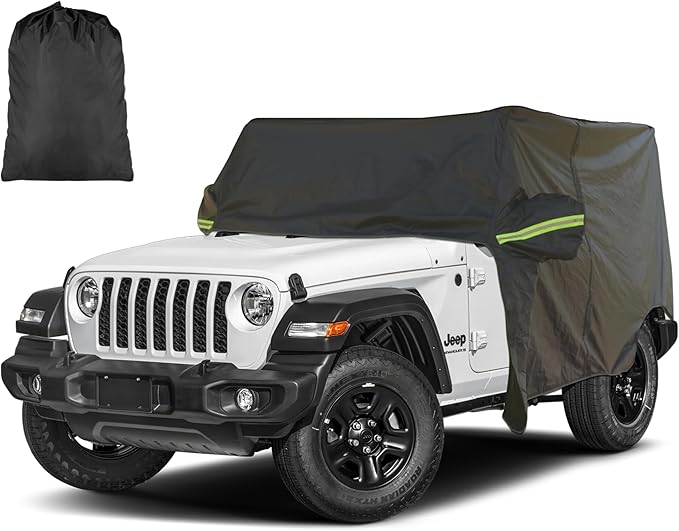 INSAUTO Waterproof Cab Cover for Jeep Wrangler 2-Door (1987–2025), All-Weather Sun, Rain & Snow Protection, UV Resistant, Windproof Outdoor Car Cover with Driver Door Zipper, Perfect for Top-Off Use
