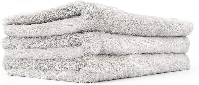 The Rag Company - Eagle Edgeless 500 (3-Pack) Professional Korean 70/30 Blend Super Plush Microfiber Detailing Towels, 500GSM, 16in x 24in, Ice Grey