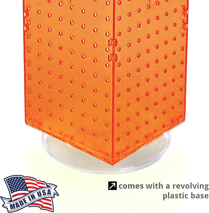 Azar Displays 703385-ORG-4C24, Four-Sided Revolving 8" W x 20" H Pegboard Counter Display w/ 24 Hooks- 4” Length, Orange