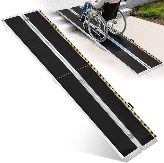 10FT Aluminum Folding Wheelchair Ramp - Heavy Duty 800 lbs Capacity, Portable Ramp for Cars, Stairs, Doorways, Scooters & Home Steps with Non-Slip Surface