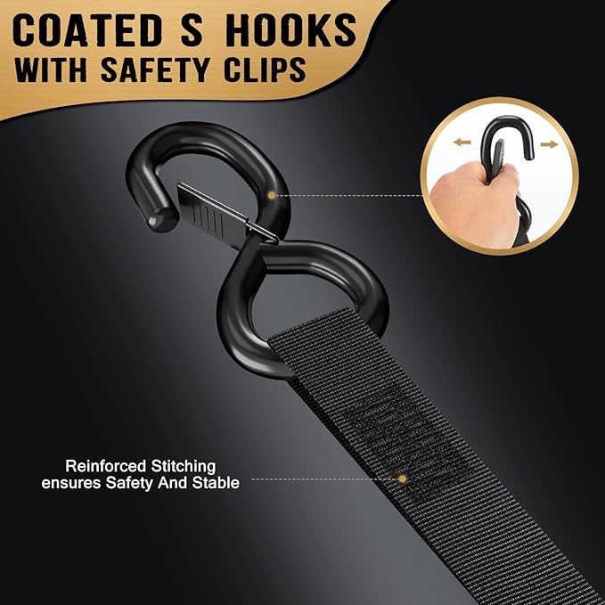 6FT Retractable Ratchet Straps(4-Pack) - 1 Inch (1800 LB Break Strength) Heavy Duty Self Retracting Ratchet Straps with Soft Loops & Storage Bag for Household, Motorcycle, Truck, ATV(Black)