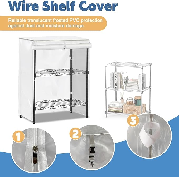 PVC Waterproof 3 Shelf Wire Rack for Wire Shelf Cover - 24" W x 14" D x 30" H - Protects from Dust and Debris - Only Cover (Frosted)