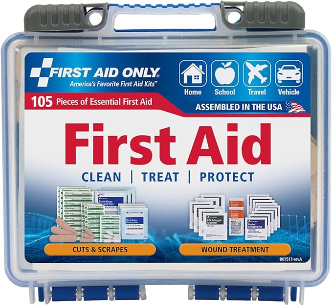 First Aid Only 91249 On-The-Go All-Purpose Emergency First Aid Kit for Car, Travel, Home and Business, 105 Pieces