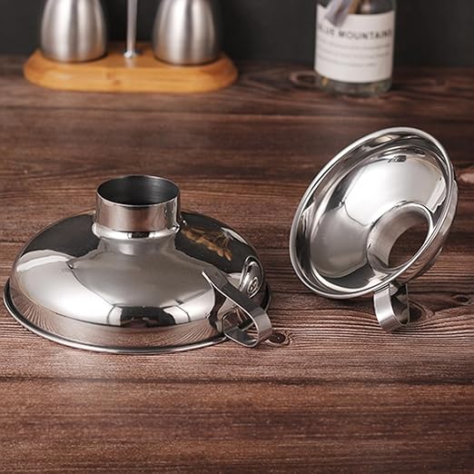 IoF 3Pcs Stainless Steel Wide Mouth Canning Funnel Set with Fine Oil Strainer, Metal Funnels for Filling Bottles Kitchen Use Large Food Grade Funnel for Mason Jar with Milk Filter Mead Kit