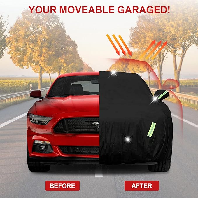Car Cover for Ford Mustang 2005-2023 6 Layers All Weather 210T Windproof Waterproof All Weather Protection Outdoor Covers Compatible with Ford Mustang