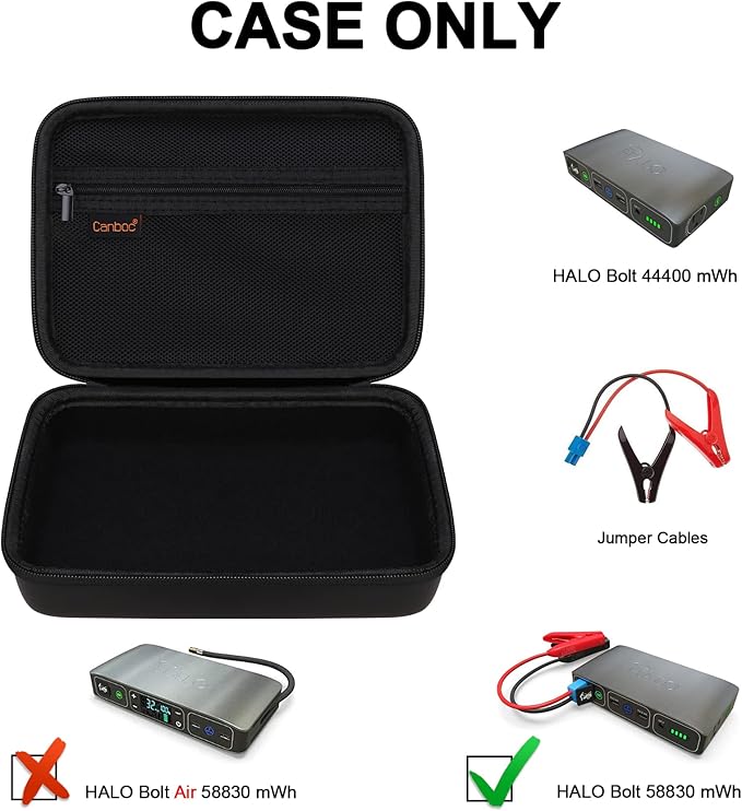 Canboc Carrying Case for Halo Bolt 58830/57720/44400/ACDC Max 55500 mWh Portable Car Jump Starter, Phone Laptop Charger Power Bank Holder for Jumper Cable, AC Wall Charger, Black