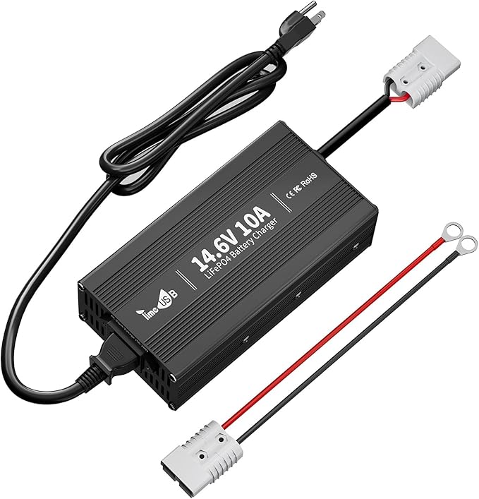 Timeusb 12V 10A LiFePO4 Battery Fast Charger, 14.6V Smart Lithium Battery Charger with Anderson Connector Indicator Special for Lithium LiFePO4 Deep Cycle Rechargeable Batteries of Boat, RV