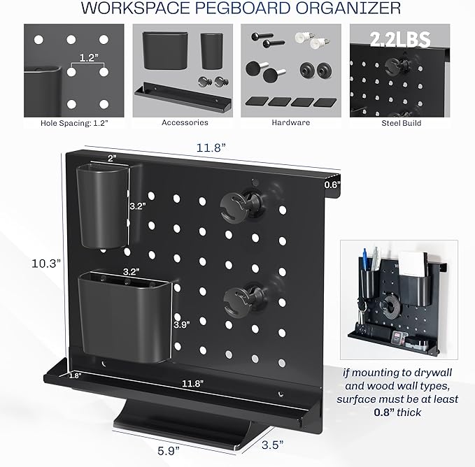 VIVO Steel Freestanding Desktop Pegboard, Cute 12 x 10 inch Peg Board with Accessories, Optional Wall Mounting, Black, PP-DK04F