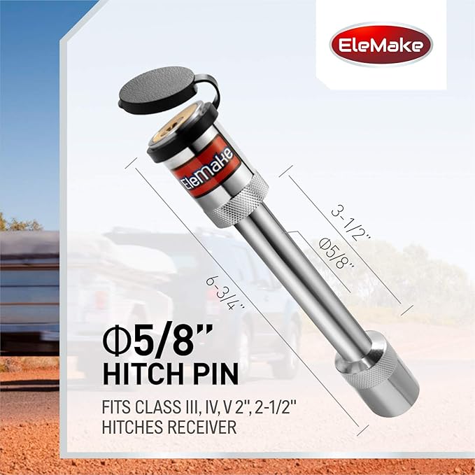 Elemake Trailer Hitch Pin, Anti-Rust Brass Core Hitch Lock with 5/8" Pins, Extra Long 3-1/2" Effective Length for Class III-V Receivers (2", 2-1/2"), Heavy Duty 20,000 LBS Towing
