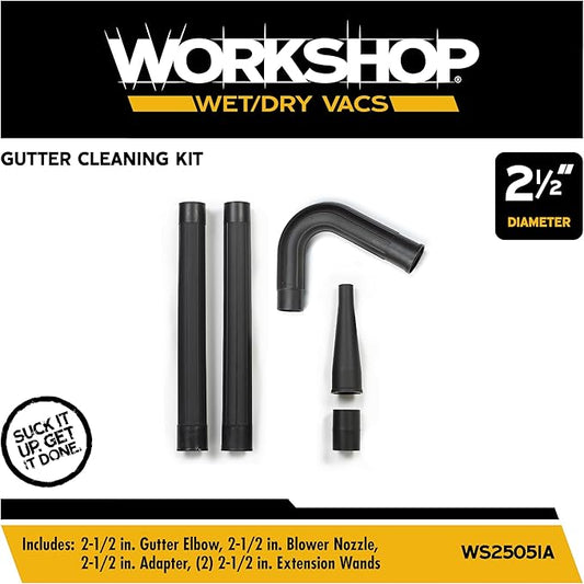 WORKSHOP Wet/Dry Vacs Shop Vacuum Accessories WS25051A Gutter Cleaning Kit for Wet Dry Vacuum Cleaners, 2-1/2-inch Vac Attachments Designed For Cleaning and Blowing Debris from Gutters