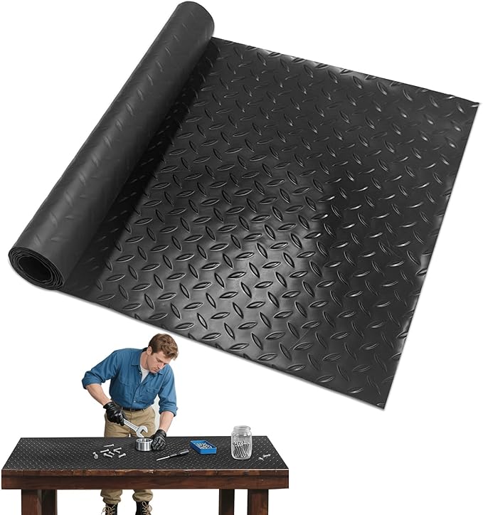 48" x 17" Work Bench Pad PVC Workbench Mat with Non-Slip Steel Plate Texture, 1.5mm Thick Scratch & Stain Resistant Surface for Woodworking, Crafting, DIY Projects and Tool Protection