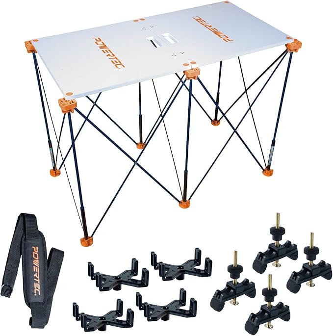 POWERTEC 72310 Arachni-Flex Portable Workbench - 24" x 48" PVC Waterproof Foldable Tabletop w/Quick-Insert Locks & 2x4ft Collapsible Workstand 2500 lbs Capacity 36 Inch Work Height