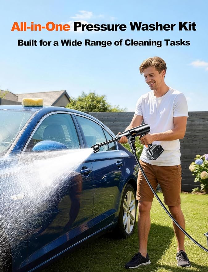 Cordless Pressure Washer, 1880 Max PSI 3.0 GPM Battery Powered Power Washer with Multi-Level Adjustment, 6-in-1 Nozzle & Foam Cannon, Portable Power Cleaner Kit with 32ft Hose for Car & Home