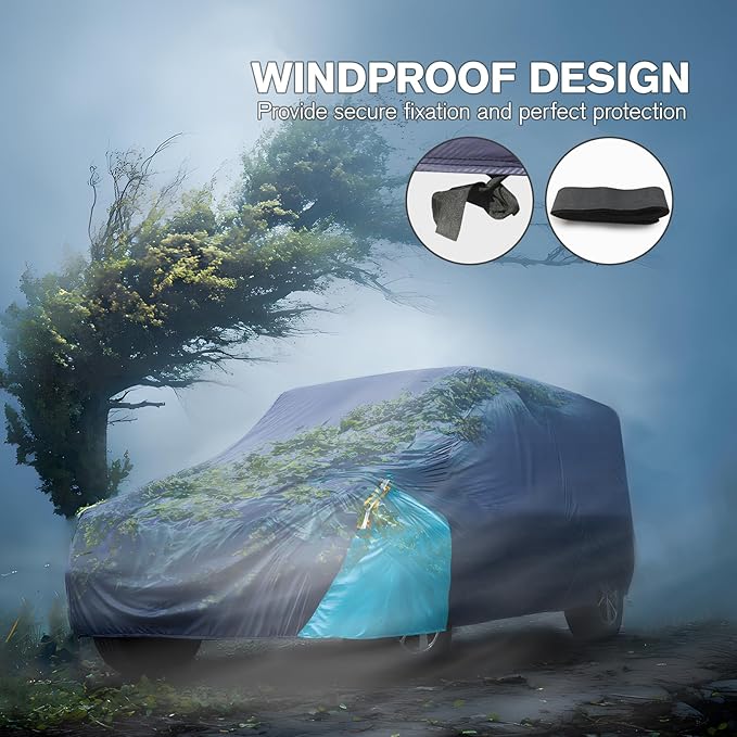 Car Cover Waterproof 4 Door, All Weather for Automobiles, Outdoor Full Exterior Cover Rain Sun UV Snowproof Protection with Zipper Cotton, Mirror Pocket for Jeep Covers Fits JK JL TJ YJ CJ