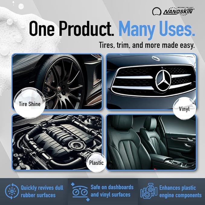 Nanoskin BLUE DRESS Premium Dressing - Sprayable Interior & Exterior Dressing| Works on Tire, Vinyl, Rubber, Plastic & Trim | Safe for Cars, Trucks, Motorcycles, RVs, Light Blue, 128 Fl Oz (Pack of 1)