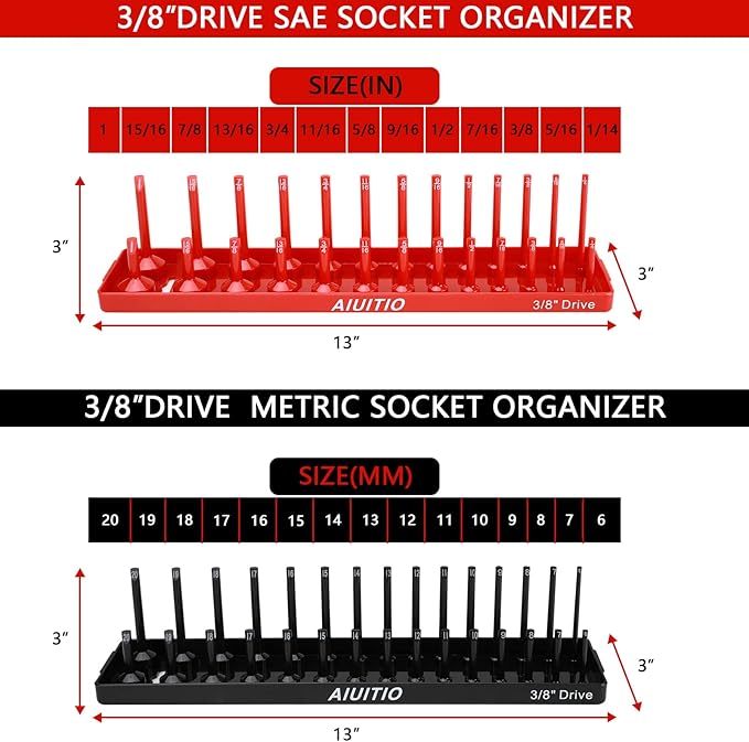 8 Piece Metric & SAE Socket Organizer Tray Set, 1/4-Inch, 3/8-Inch & 1/2-Inch Drive Standard & Deep Socket Holders for Toolboxes, Store 176 Sockets