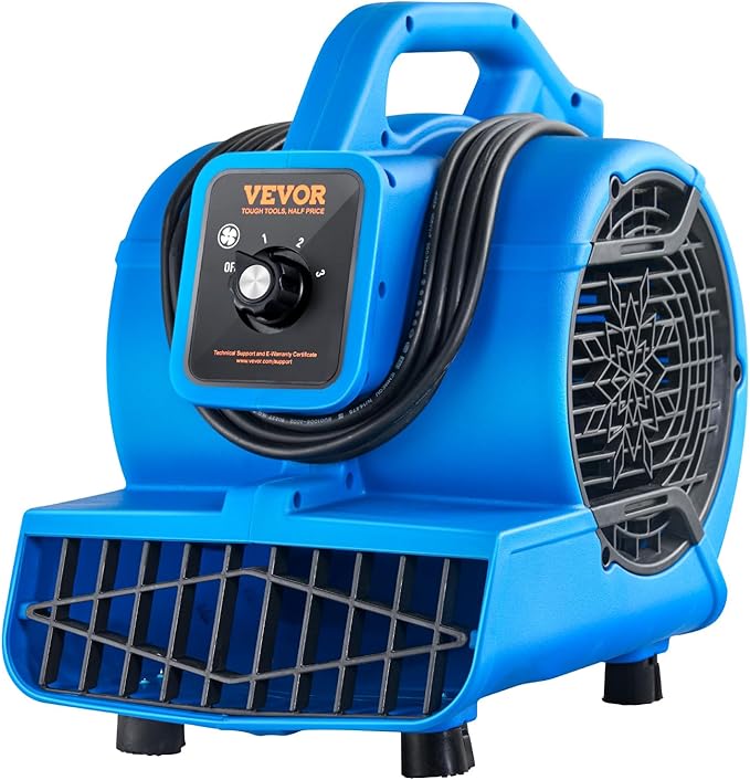 VEVOR Floor Blower, 1360 RPM 600 CFM, Air Mover for Drying and Cooling, Portable Carpet Dryer Fan with 4 Blowing Angles,3-Speeds Adjustment, for Janitorial, Home, Plumbing, Commercial Use