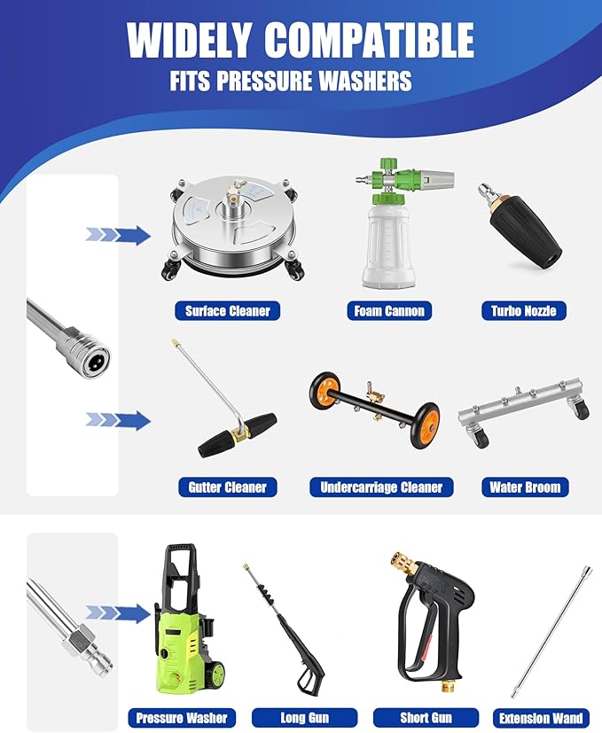 Pressure Washer Extension Wand, 17 Inch Stainless Steel power washer extension wand with 1/4" Quick Connect, Compatible with Foam Cannon for Car Wash and Gutter (2 Pack)