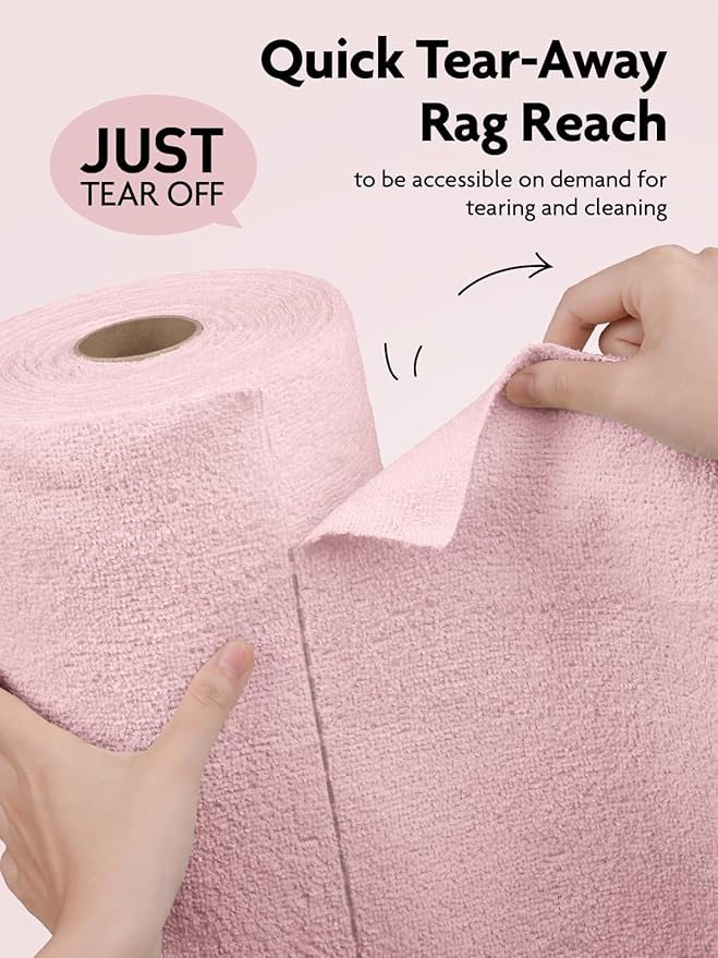 Fantasticlean Microfiber Cleaning Cloth Roll -60 Pack, Tear Away Microfiber Towels, 12" x 12", Reusable, Washable, Scratch Free, Ultra Absorbent Dishcloth for All-Around Cleaning (Pink & Lavender)
