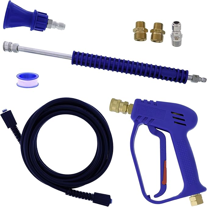 Essential Washer Brass Pressure Washer Gun and Hose Kit | M22 Adaptors | 18" Extension Wand | Nozzle Guard
