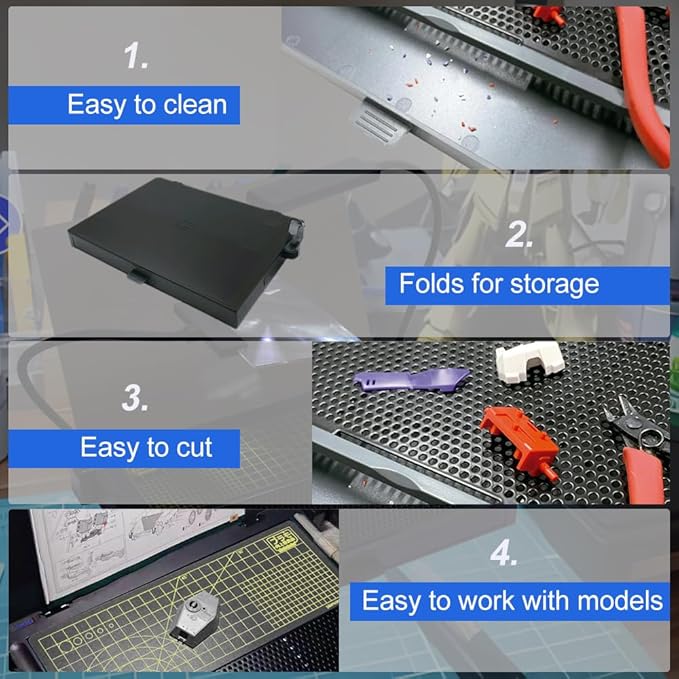 Portable Workbench for Gundam Model Making, Model Kit Tool for Gundam Building, with LED Light and Magnifying Glass Suitable for High-Precision Work,KJ019