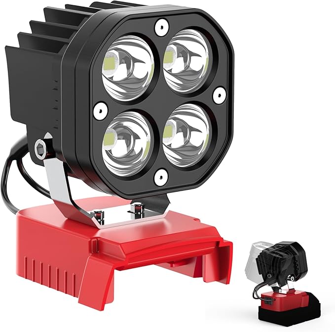 6000LM Work Light Compatible with Milwaukee 18V Battery, Portable 40W LED Light with Low Voltage Protection Adjustable 120° Flashlight Gift for Car Repairing, Workshop, Outdoor, Emergency