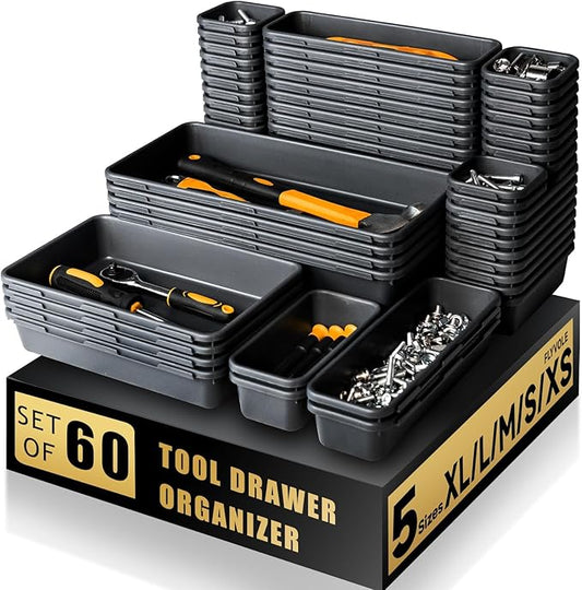 [60 PCS Upgraded] FLYVOLE Tool Box Organizer Tray, Toolbox Desk Drawer Organizer, Tool Box Tray, Toolbox Organization Storage for Rolling Tool Chest (60 PCS)