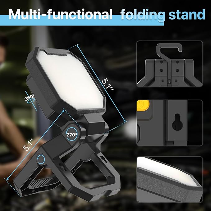 HYPERLITE Rechargeable Work Light 2pack 40W 4000Lumens, Hanging Hook Folding Bracket, Magnetic Work Light Job Site Lighting for Car Repairing, Camping, Working, and Hurricane