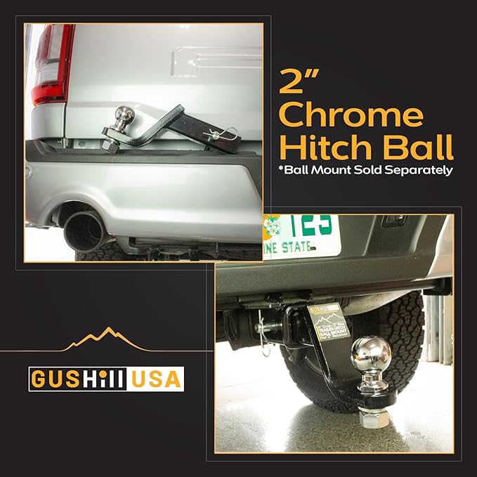 GusHill USA GH40004 Chrome Trailer Hitch Ball, 6,000 lbs, 2-Inch Diameter, 1 x 2 -Inch Shank