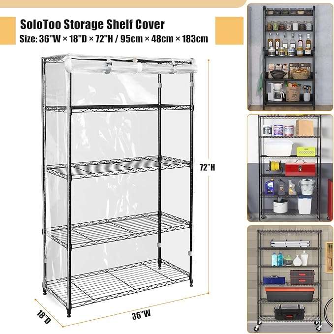 Heavy-Duty Waterproof Wire Shelf Cover, Garage Storage Shelving Protector, Universal Fit 36 x 18 x 72 Inch Rack Covers with 1" Tolerance (Clear)