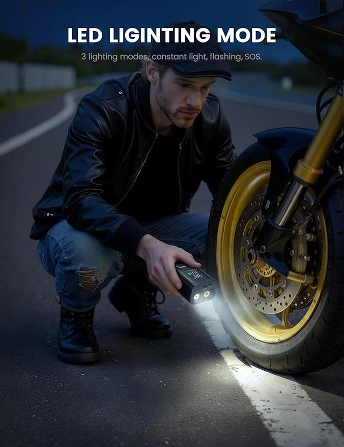 Car Tire Inflator Portable Air Compressor - Lamicall [4X Faster][150 PSI] Bike Air Pump, Rechargeable Battery, Pressure Gauge Display, LED Light, Automatic Car Cordless Pump for Motorcycle, Bike, Ball