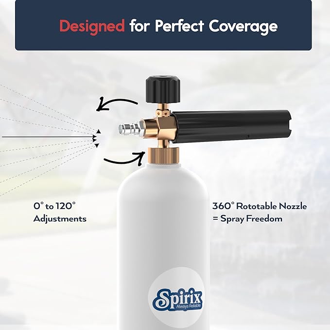 Foam Cannon for Pressure Washer – Adjustable Snow Foam, Car Wash Foam Cannon & Soap Cannon Attachment with 1/4" Quick Connector, 1L Bottle, 5 Switchable Nozzles